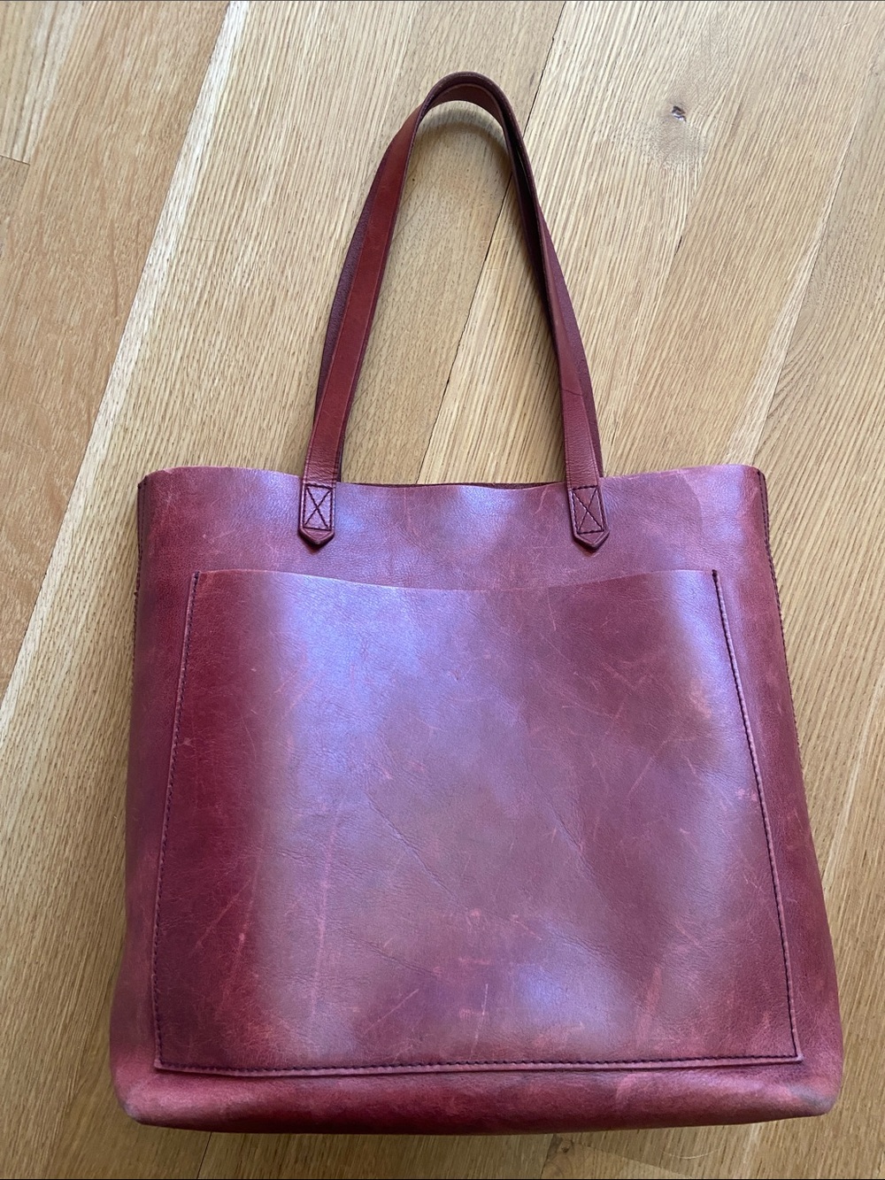 Madewell Essential Leather Tote Bucket Bag Handbag Totebag Mahogany 12”x13.5” - Picture 1 of 16